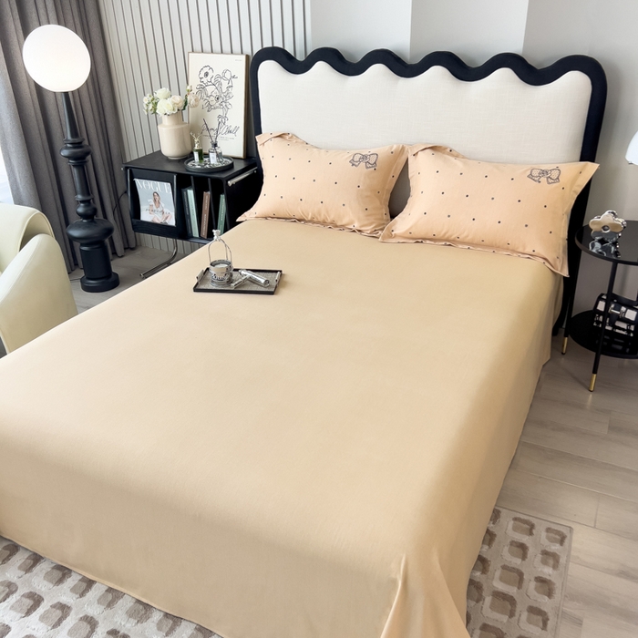 91家纺网 家纺一手货源 找家纺 印季家纺 2025新款全棉纯棉波点蝴蝶结绣花混纺磨毛四件套 奶咖