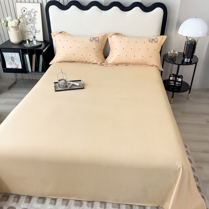 91家纺网 家纺一手货源 找家纺 印季家纺 2025新款全棉纯棉波点蝴蝶结绣花混纺磨毛四件套 奶咖