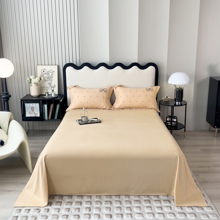 91家纺网 家纺一手货源 找家纺 印季家纺 2025新款全棉纯棉波点蝴蝶结绣花混纺磨毛四件套 奶咖