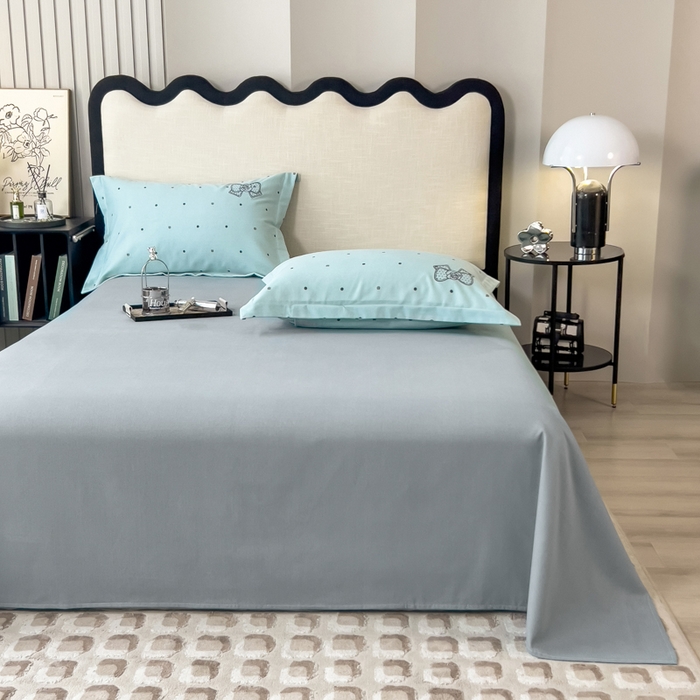 91家纺网 家纺一手货源 找家纺 印季家纺 2025新款全棉纯棉波点蝴蝶结绣花混纺磨毛四件套 星河兰-灰