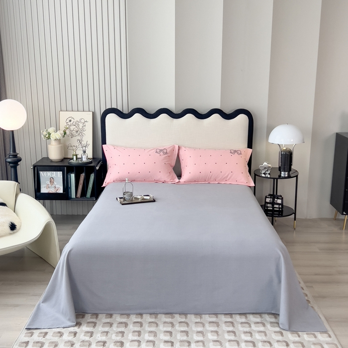 91家纺网 家纺一手货源 找家纺 印季家纺 2025新款全棉纯棉波点蝴蝶结绣花混纺磨毛四件套 优雅粉-灰