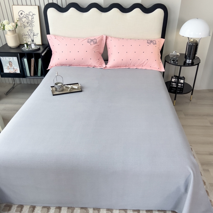 91家纺网 家纺一手货源 找家纺 印季家纺 2025新款全棉纯棉波点蝴蝶结绣花混纺磨毛四件套 优雅粉-灰