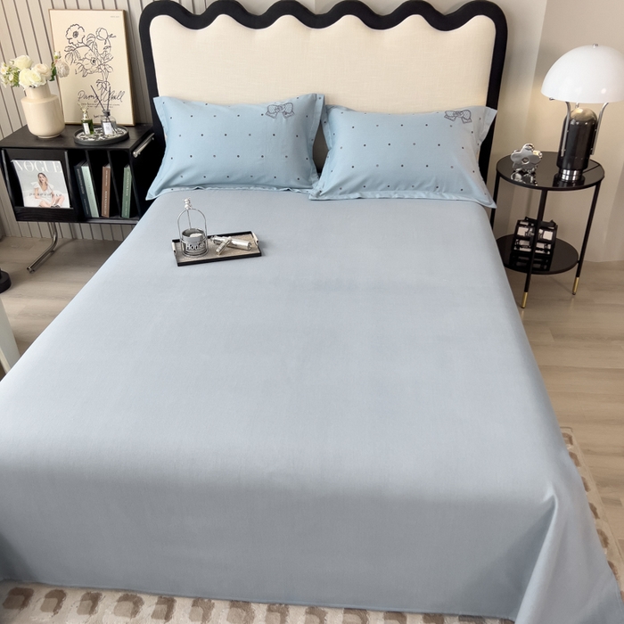 91家纺网 家纺一手货源 找家纺 印季家纺 2025新款全棉纯棉波点蝴蝶结绣花混纺磨毛四件套 螺甸青-灰