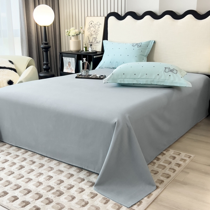 91家纺网 家纺一手货源 找家纺 印季家纺 2025新款全棉纯棉波点蝴蝶结绣花混纺磨毛四件套 星河兰-灰