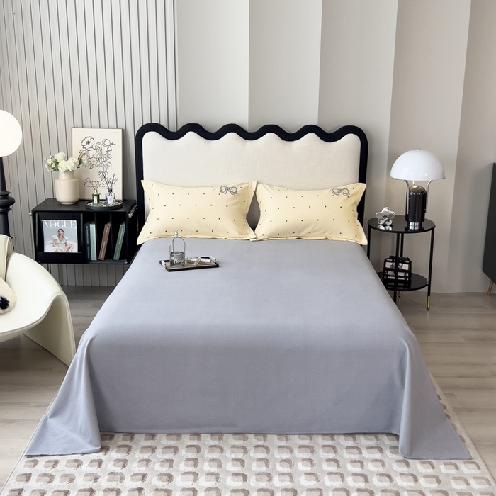 91家纺网 家纺一手货源 找家纺 印季家纺 2025新款全棉纯棉波点蝴蝶结绣花混纺磨毛四件套 奶昔白-灰