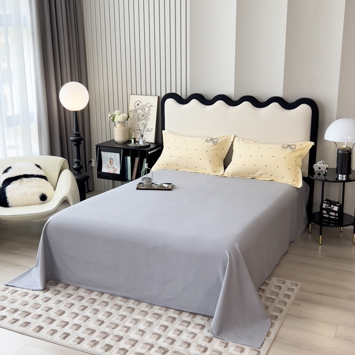 91家纺网 家纺一手货源 找家纺 印季家纺 2025新款全棉纯棉波点蝴蝶结绣花混纺磨毛四件套 奶昔白-灰