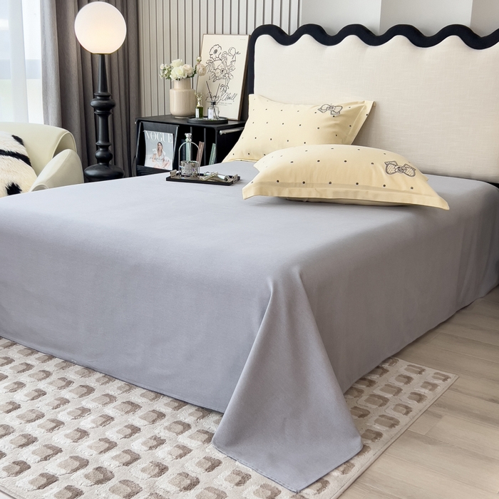 91家纺网 家纺一手货源 找家纺 印季家纺 2025新款全棉纯棉波点蝴蝶结绣花混纺磨毛四件套 奶昔白-灰