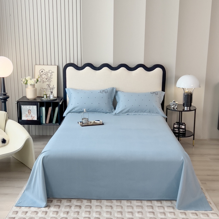 91家纺网 家纺一手货源 找家纺 印季家纺 2025新款全棉纯棉波点蝴蝶结绣花混纺磨毛四件套 螺甸青