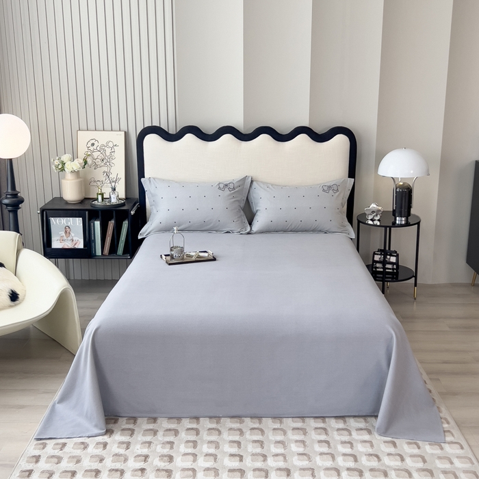 91家纺网 家纺一手货源 找家纺 印季家纺 2025新款全棉纯棉波点蝴蝶结绣花混纺磨毛四件套 薄雾灰