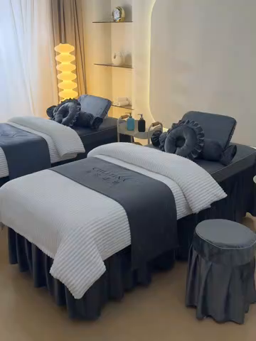 91家纺网 家纺一手货源 找家纺 诗薇娅 2025新款加厚兔毛绒美容床罩  美容床罩四件套 白+深灰