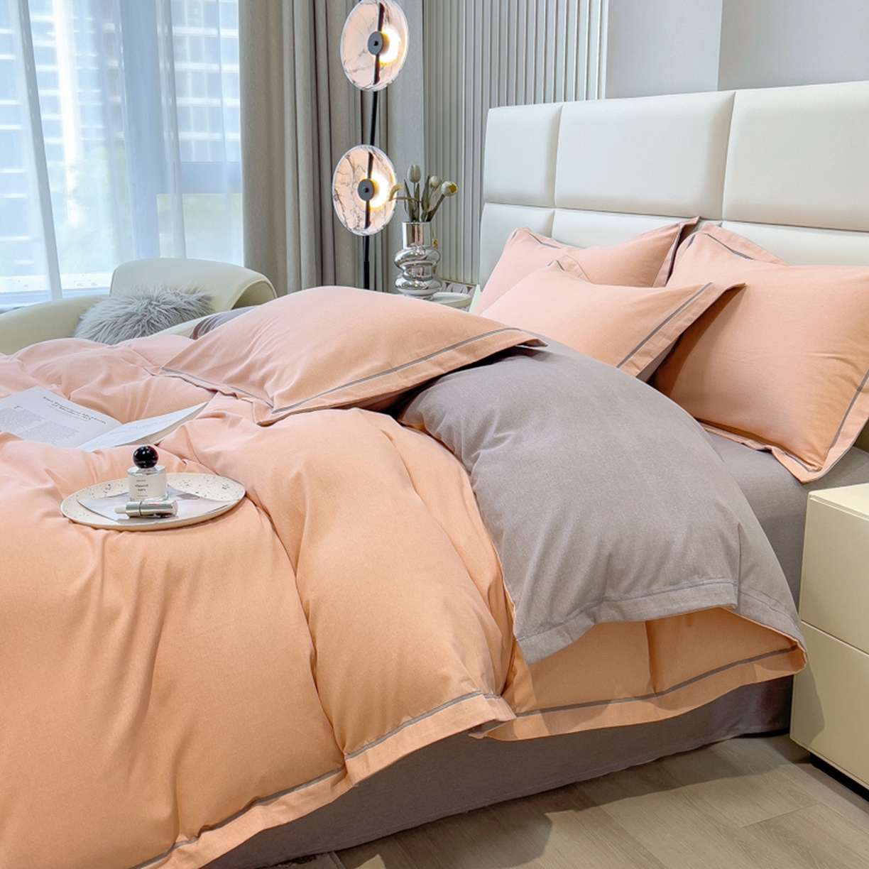 91家纺网 家纺一手货源 找家纺 （总）印季家纺 2025新款纯色磨毛混纺一字绣四件套