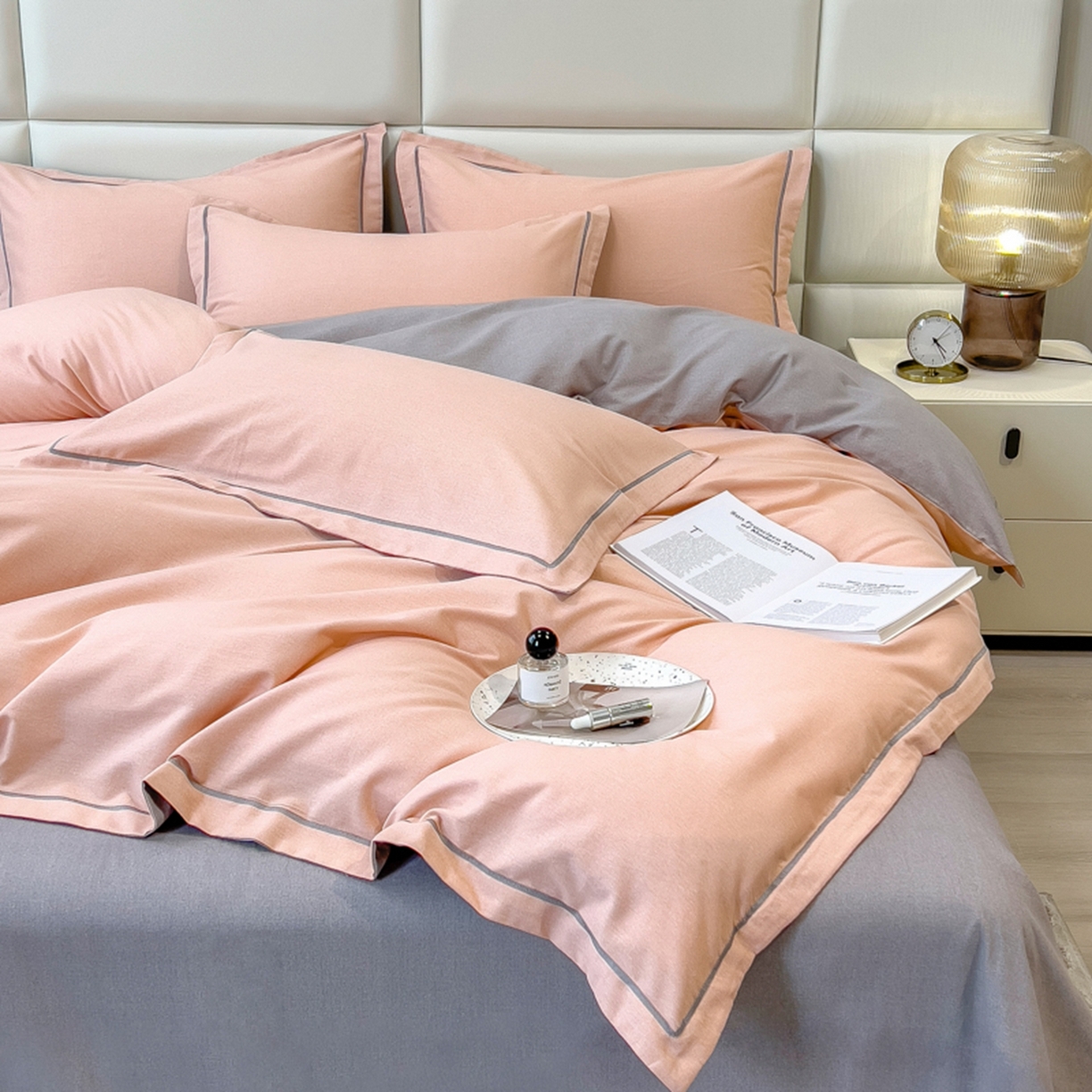 91家纺网 家纺一手货源 找家纺 （总）印季家纺 2025新款纯色磨毛混纺一字绣四件套