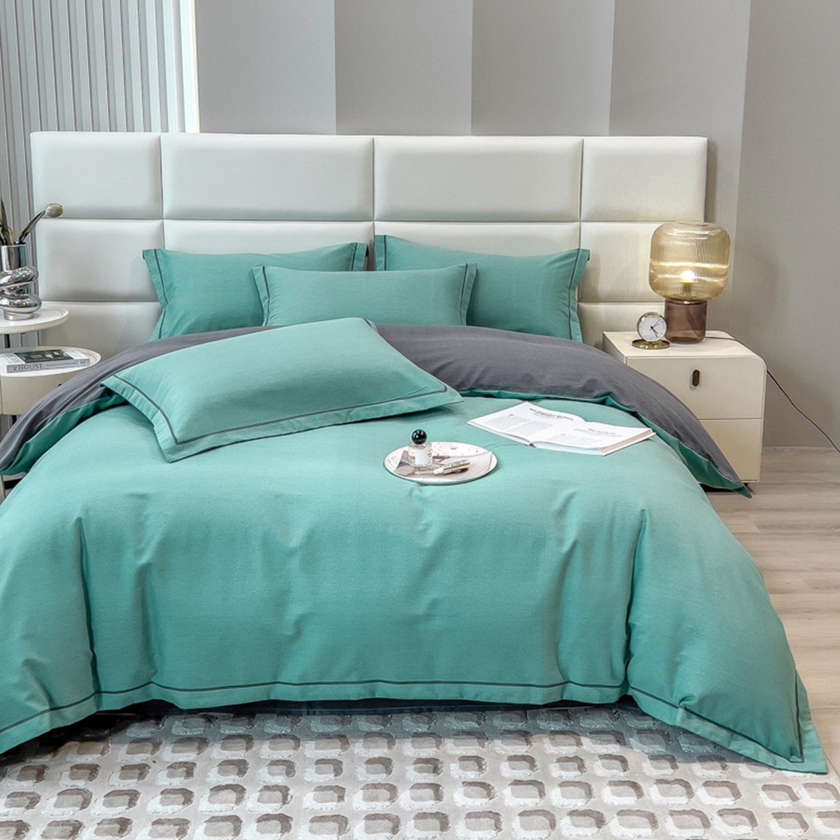 91家纺网 家纺一手货源 找家纺 （总）印季家纺 2025新款纯色磨毛混纺一字绣四件套