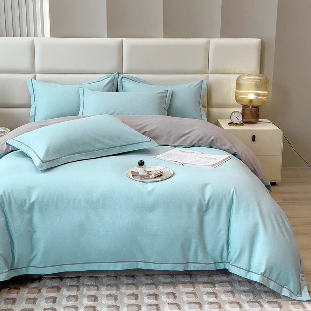 91家纺网 家纺一手货源 找家纺 （总）印季家纺 2025新款纯色磨毛混纺一字绣四件套