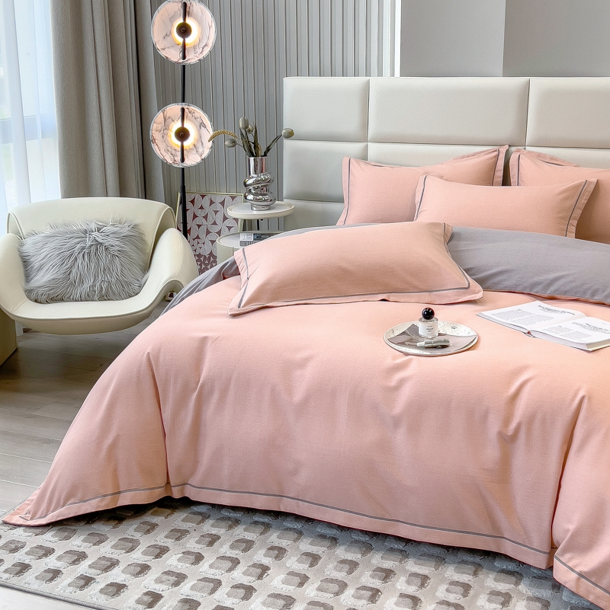 91家纺网 家纺一手货源 找家纺 （总）印季家纺 2025新款纯色磨毛混纺一字绣四件套