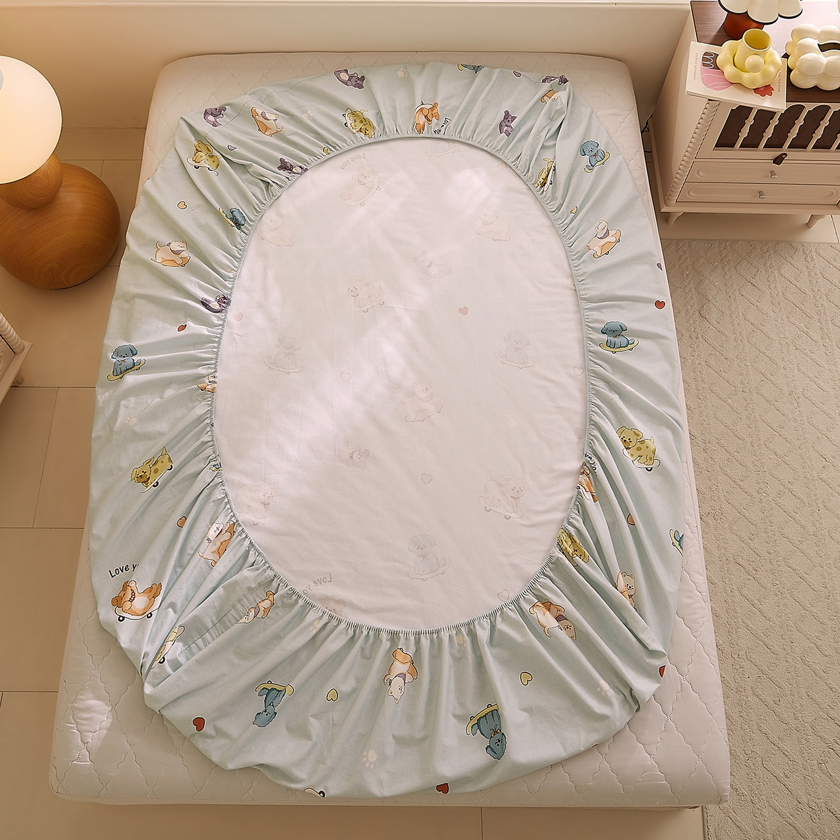 91家纺网 家纺一手货源 找家纺 DoDo 兜兜 2026新款全棉纯棉磨毛印花单床笠 床笠单件 A版俏皮狗