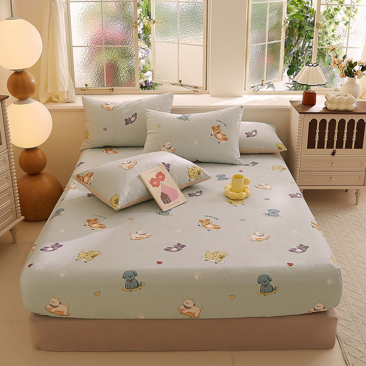 91家纺网 家纺一手货源 找家纺 DoDo 兜兜 2026新款全棉纯棉磨毛印花单床笠 床笠单件 A版俏皮狗