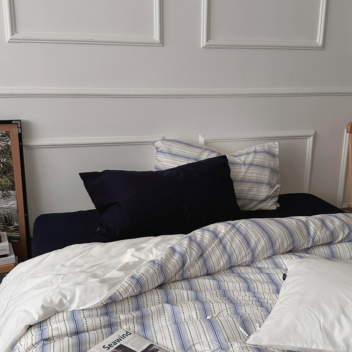 91家纺网 家纺一手货源 找家纺 柚可家居 2025新款40支色织全棉纯棉四件套 冰岛叙事（会员-5元） 冰岛叙事（枕套条纹）