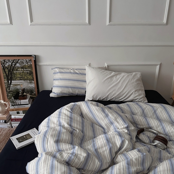 柚可家居 2025新款40支色织全棉纯棉四件套 冰岛叙事（会员-5元） 冰岛叙事（枕套条纹+白色）