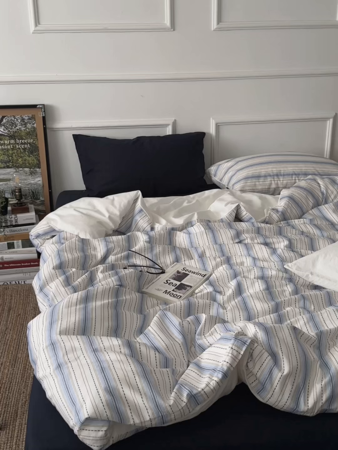 91家纺网 家纺一手货源 找家纺 柚可家居 2025新款40支色织全棉纯棉四件套 冰岛叙事（会员-5元） 冰岛叙事（枕套条纹）