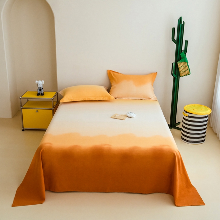 91家纺网 家纺一手货源 找家纺 印季家纺 2025新款全棉纯棉加厚混纺磨毛淡墨痕四件套 淡墨痕-黄