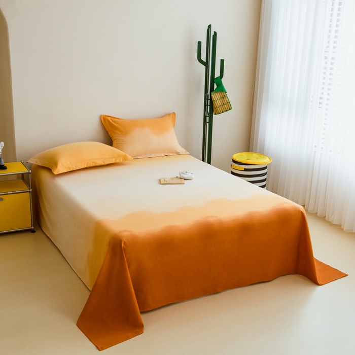 91家纺网 家纺一手货源 找家纺 印季家纺 2025新款全棉纯棉加厚混纺磨毛淡墨痕四件套 淡墨痕-黄