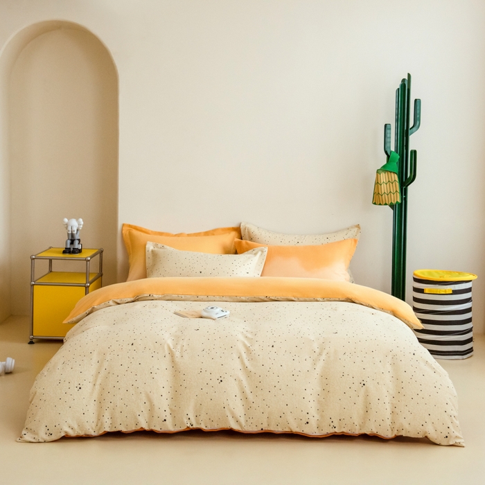 91家纺网 家纺一手货源 找家纺 印季家纺 2025新款全棉纯棉加厚混纺磨毛淡墨痕四件套 淡墨痕-黄