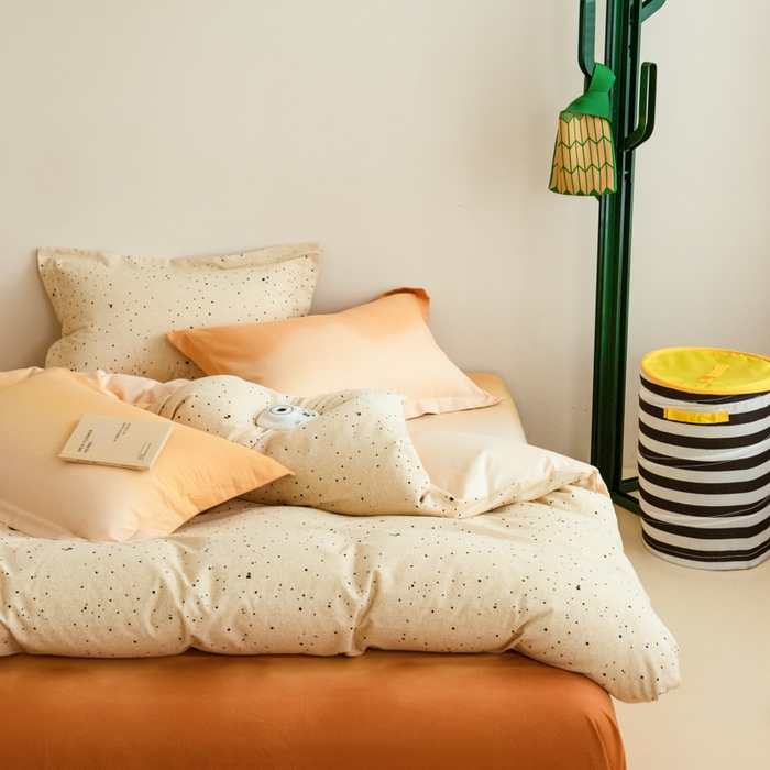 91家纺网 家纺一手货源 找家纺 印季家纺 2025新款全棉纯棉加厚混纺磨毛淡墨痕四件套 淡墨痕-黄