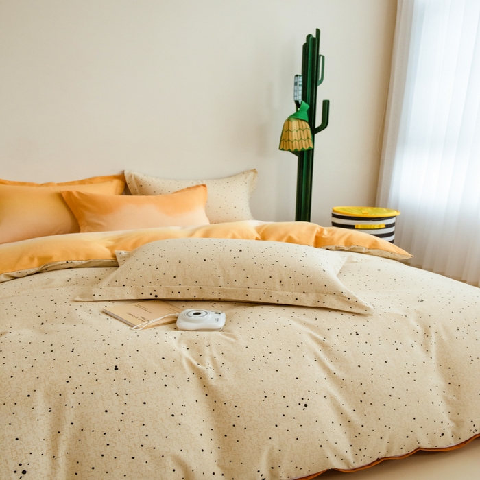 91家纺网 家纺一手货源 找家纺 印季家纺 2025新款全棉纯棉加厚混纺磨毛淡墨痕四件套 淡墨痕-黄