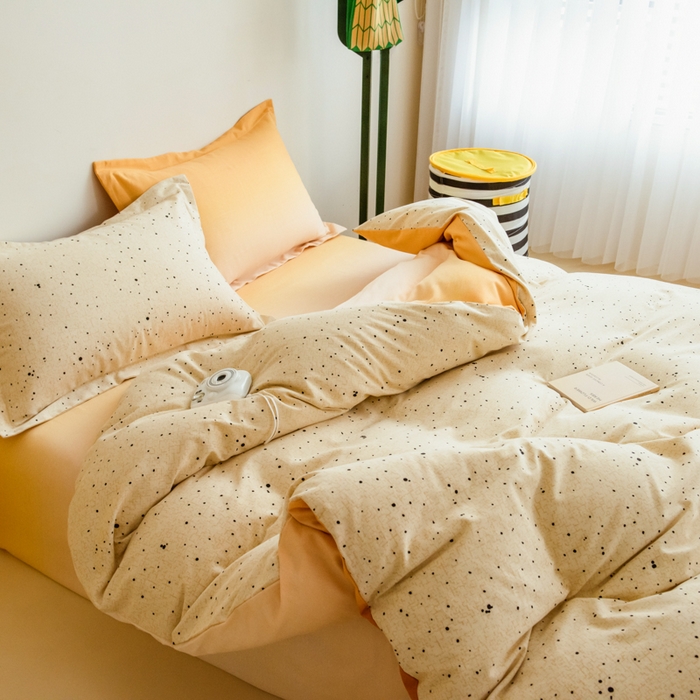 91家纺网 家纺一手货源 找家纺 印季家纺 2025新款全棉纯棉加厚混纺磨毛淡墨痕四件套 淡墨痕-黄