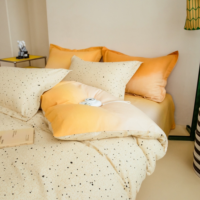 91家纺网 家纺一手货源 找家纺 印季家纺 2025新款全棉纯棉加厚混纺磨毛淡墨痕四件套 淡墨痕-黄