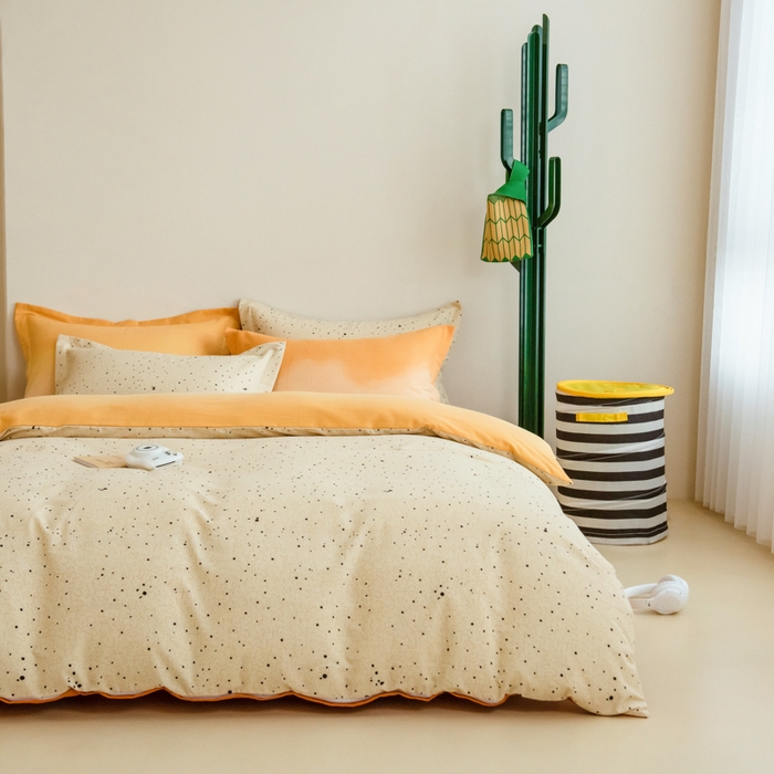 91家纺网 家纺一手货源 找家纺 印季家纺 2025新款全棉纯棉加厚混纺磨毛淡墨痕四件套 淡墨痕-黄