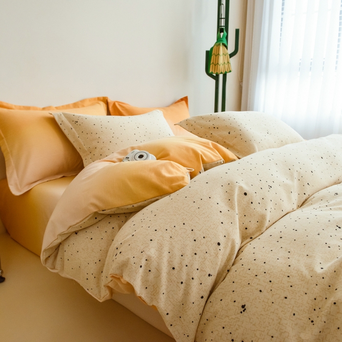 印季家纺 2025新款全棉纯棉加厚混纺磨毛淡墨痕四件套 淡墨痕-黄