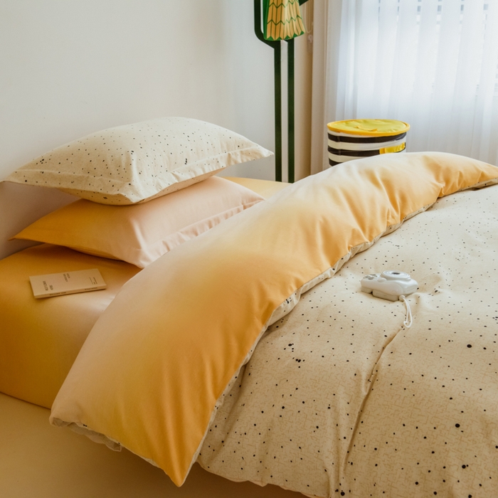 91家纺网 家纺一手货源 找家纺 印季家纺 2025新款全棉纯棉加厚混纺磨毛淡墨痕四件套 淡墨痕-黄