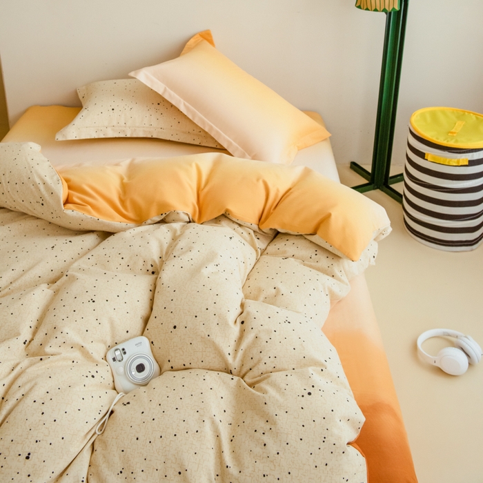 91家纺网 家纺一手货源 找家纺 印季家纺 2025新款全棉纯棉加厚混纺磨毛淡墨痕四件套 淡墨痕-黄