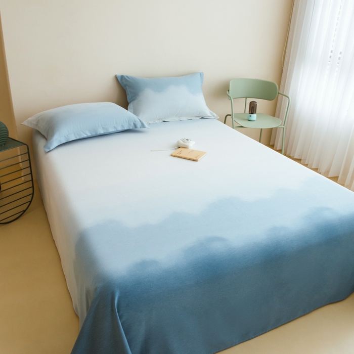 91家纺网 家纺一手货源 找家纺 印季家纺 2025新款全棉纯棉加厚混纺磨毛淡墨痕四件套 淡墨痕-兰