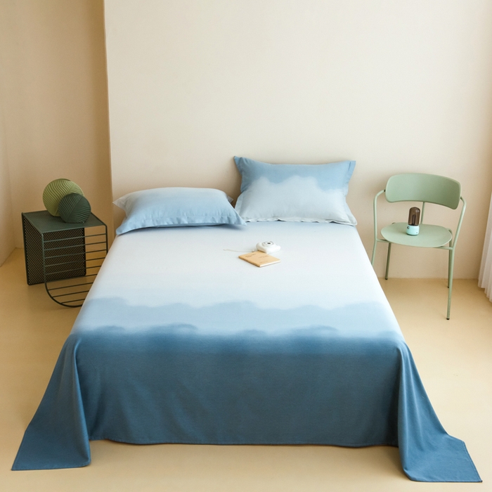 91家纺网 家纺一手货源 找家纺 印季家纺 2025新款全棉纯棉加厚混纺磨毛淡墨痕四件套 淡墨痕-兰