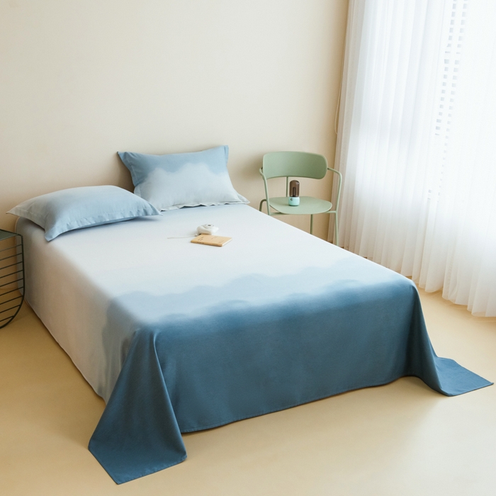 91家纺网 家纺一手货源 找家纺 印季家纺 2025新款全棉纯棉加厚混纺磨毛淡墨痕四件套 淡墨痕-兰