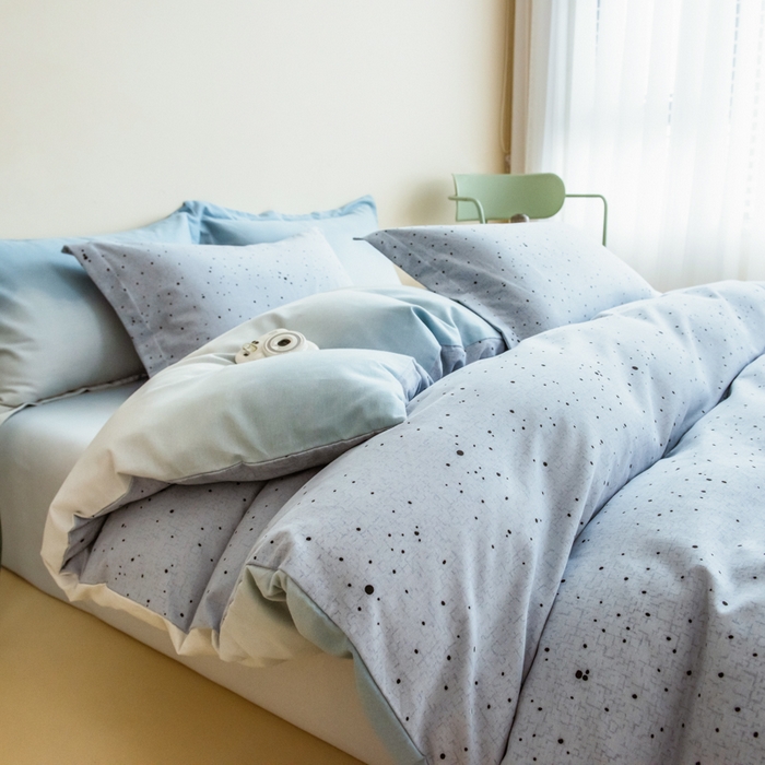 印季家纺 2025新款全棉纯棉加厚混纺磨毛淡墨痕四件套 淡墨痕-兰