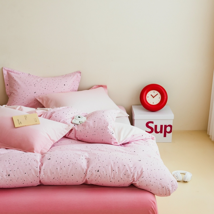 91家纺网 家纺一手货源 找家纺 印季家纺 2025新款全棉纯棉加厚混纺磨毛淡墨痕四件套 淡墨痕-粉