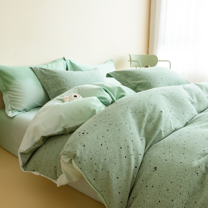 印季家纺 2025新款全棉纯棉加厚混纺磨毛淡墨痕四件套 淡墨痕-绿