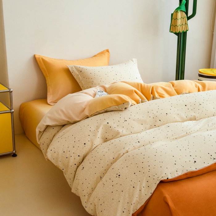 91家纺网 家纺一手货源 找家纺 印季家纺 2025新款全棉纯棉加厚混纺磨毛淡墨痕四件套 淡墨痕-黄