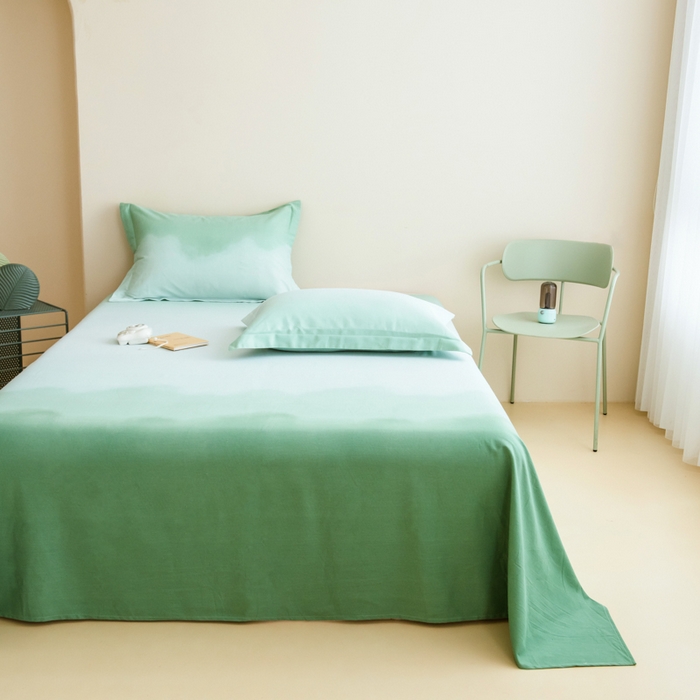 91家纺网 家纺一手货源 找家纺 印季家纺 2025新款全棉纯棉加厚混纺磨毛淡墨痕四件套 淡墨痕-绿