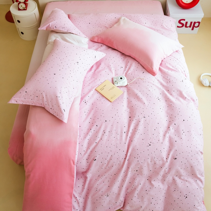 91家纺网 家纺一手货源 找家纺 印季家纺 2025新款全棉纯棉加厚混纺磨毛淡墨痕四件套 淡墨痕-粉