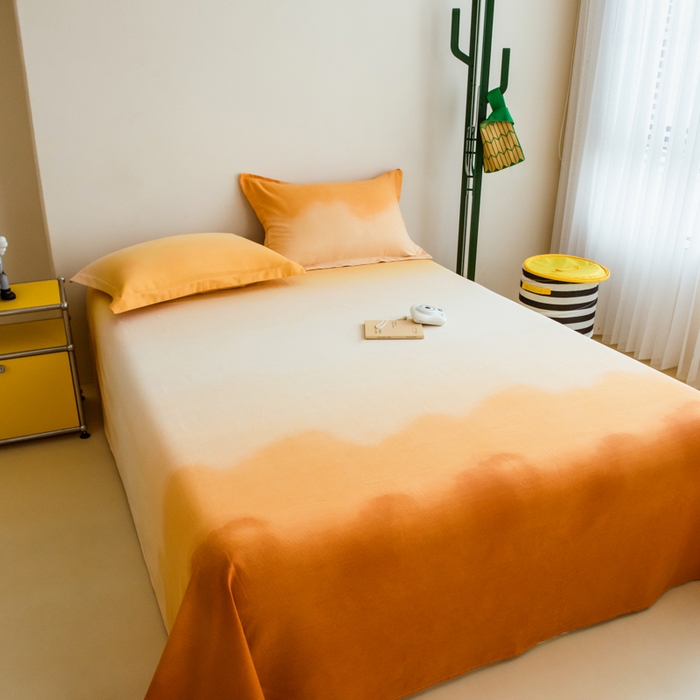 91家纺网 家纺一手货源 找家纺 印季家纺 2025新款全棉纯棉加厚混纺磨毛淡墨痕四件套 淡墨痕-黄