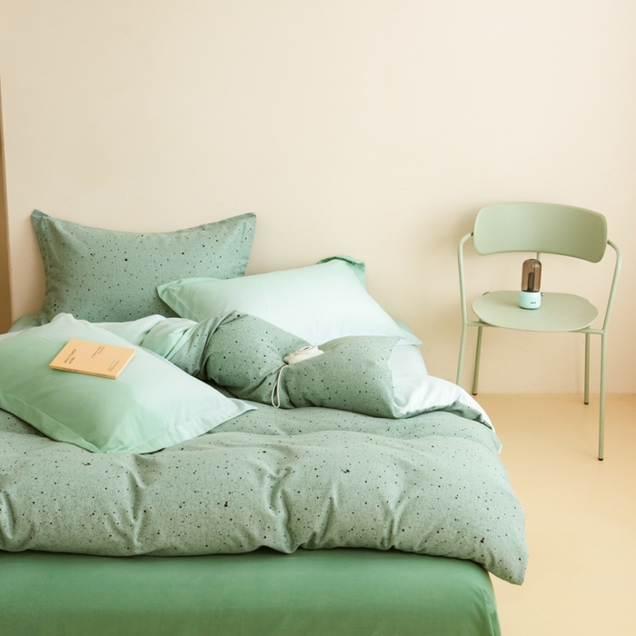 91家纺网 家纺一手货源 找家纺 印季家纺 2025新款全棉纯棉加厚混纺磨毛淡墨痕四件套 淡墨痕-绿