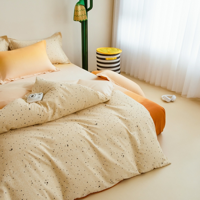 91家纺网 家纺一手货源 找家纺 印季家纺 2025新款全棉纯棉加厚混纺磨毛淡墨痕四件套 淡墨痕-黄