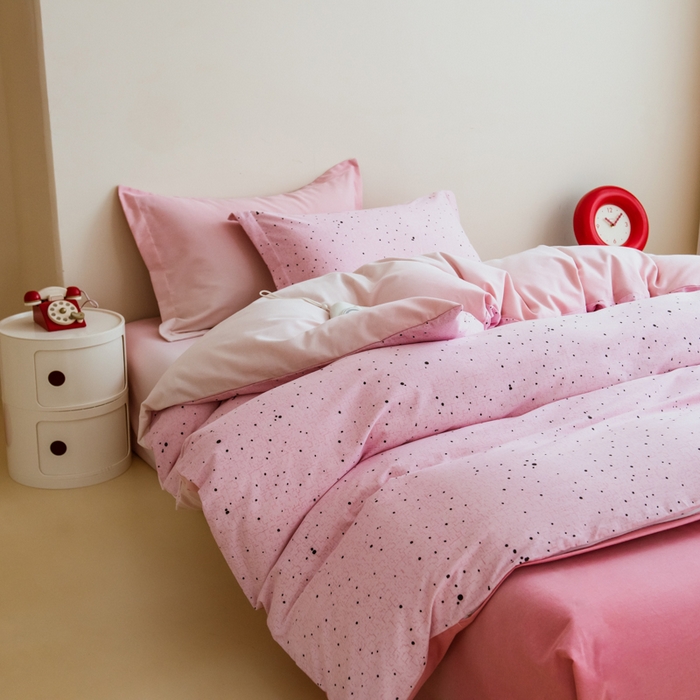 91家纺网 家纺一手货源 找家纺 印季家纺 2025新款全棉纯棉加厚混纺磨毛淡墨痕四件套 淡墨痕-粉