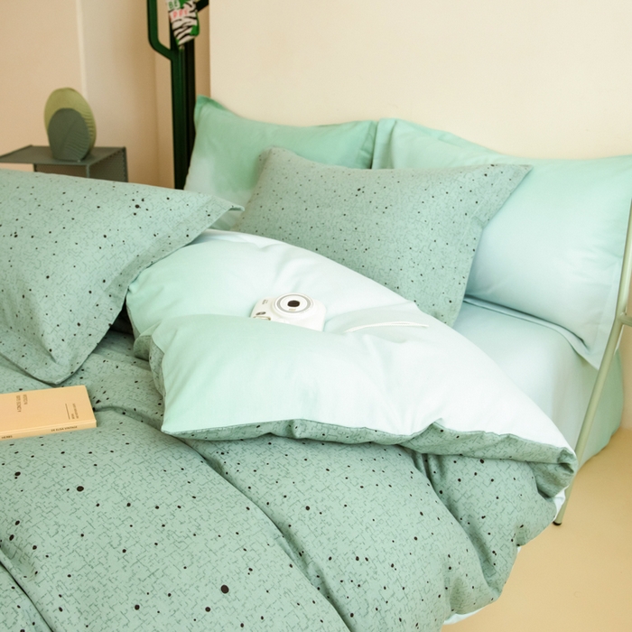 91家纺网 家纺一手货源 找家纺 印季家纺 2025新款全棉纯棉加厚混纺磨毛淡墨痕四件套 淡墨痕-绿