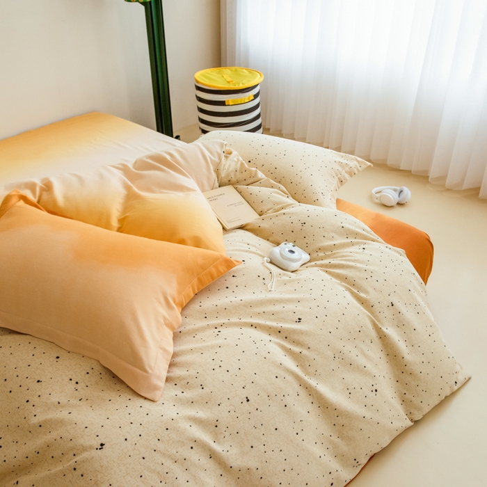 91家纺网 家纺一手货源 找家纺 印季家纺 2025新款全棉纯棉加厚混纺磨毛淡墨痕四件套 淡墨痕-黄